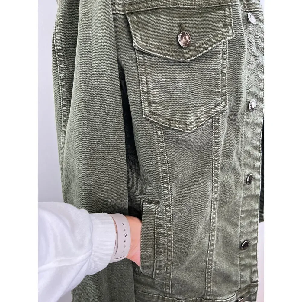ZARA Olive Green Long Sleeve Button-Down Collared Patch Pocket Jacket Size M